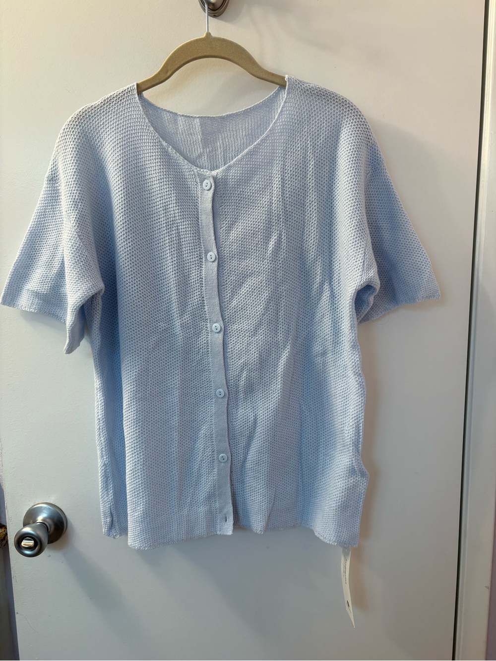 Saodimallsu Medium Light Blue Short Sleeve Button Cardigan•PTP 21-27/L 25•